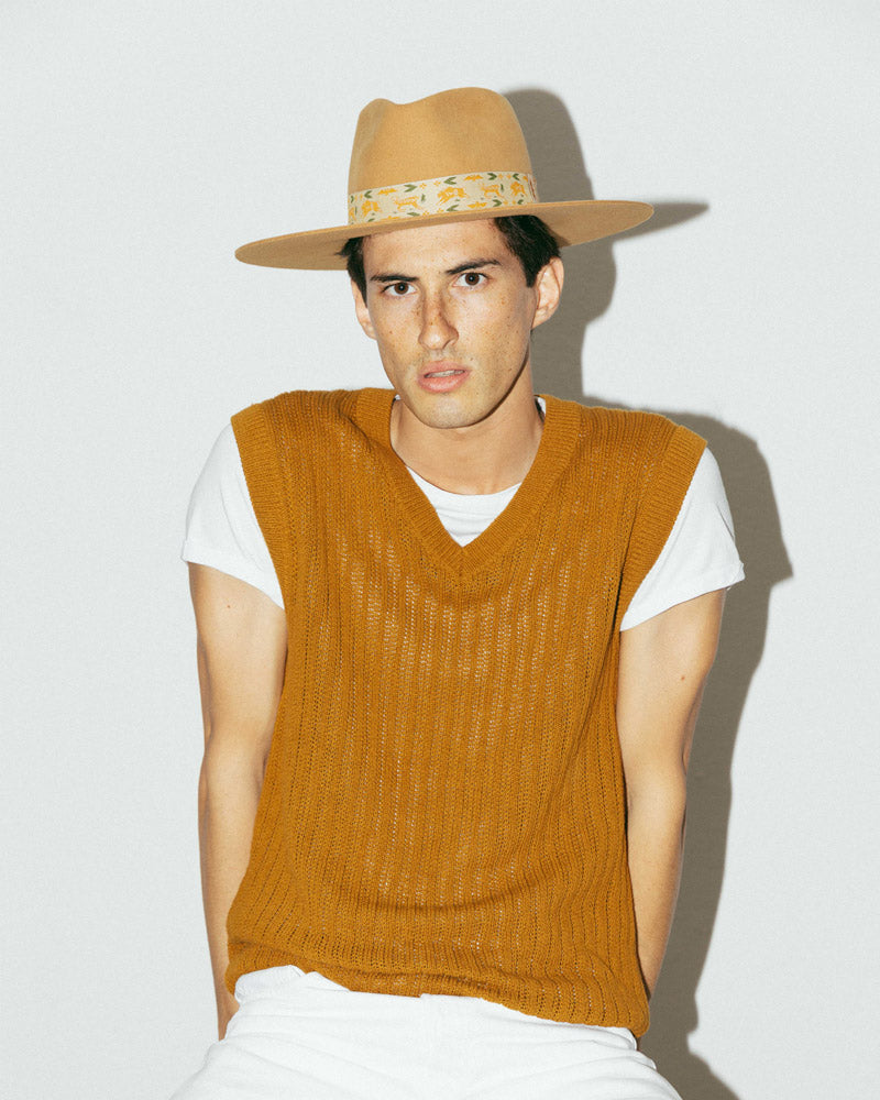 The Sally - Camel Ribbon Fedora Hat - Hurricane Lab
